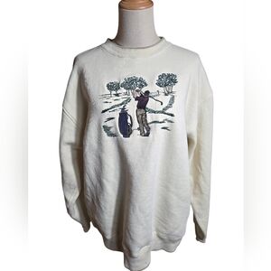 David Taylor Vintage  Cream Embroidered Patched Golf 90s Sweatshirt